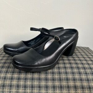 EUC Dansko Mary Jane Mules Size 36 Black Leather Block Heel Buckle Strap